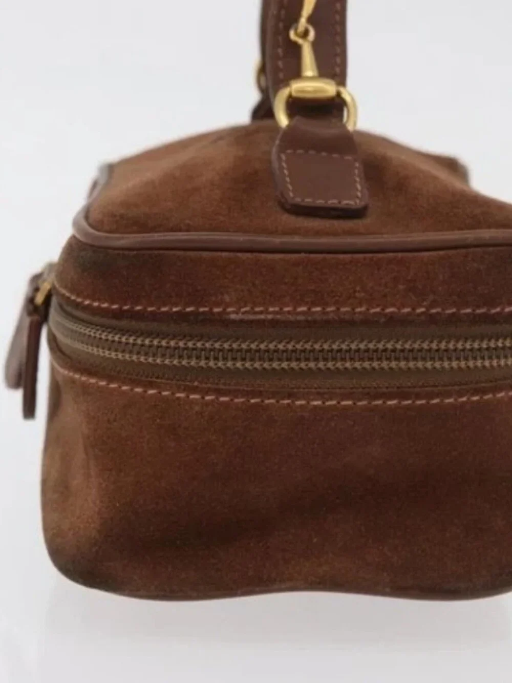 GUCCI Vanity Cosmetic Pouch Suede Brown Gold 032 106 0141 Auth mr2301